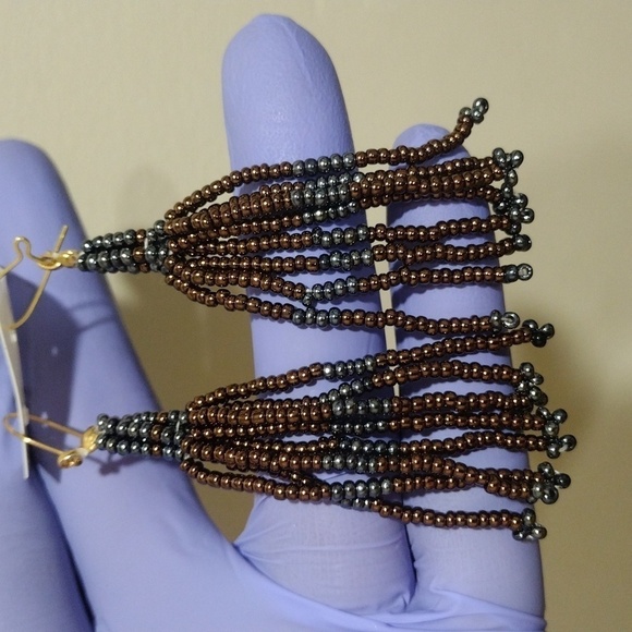 Women's Gold-tone Kidney Wire Colorful Beads Fringe /Chandelier drop Earrings #5 - Picture 5 of 5